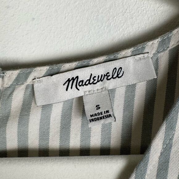 Madewell Button-Back Easy Dress in Stripe York Stripe Sage Mist Size S Summer - Picture 7 of 10